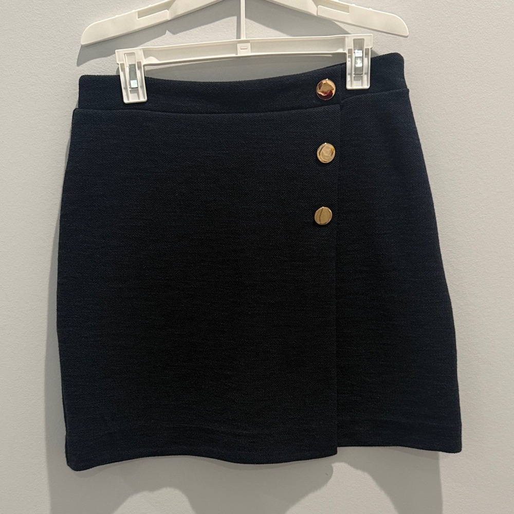 LOFT Navy tweed lined Mini Skirt with Gold Buttons